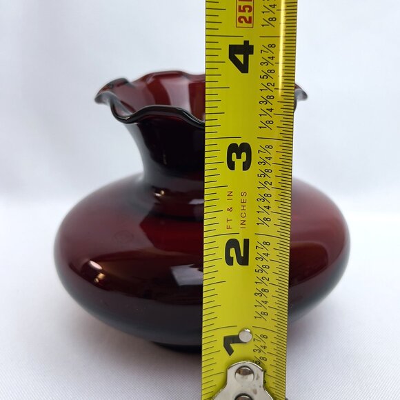 Anchor Hocking Vintage Royal Ruby Red Glass Ruffled Pair Vases Mid-Century 3 ¼” - Picture 8 of 9